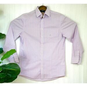 New Stafford Travel Performance Blue Pink Button Up Shirt Regular Fit 15 (32-33)